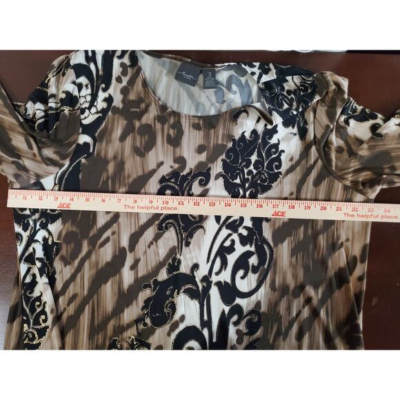 Chicos Travelers Asymmetrical, Animal Floral Slinky Stretch Tunic Top 3 US XL 16 - Picture 10 of 13